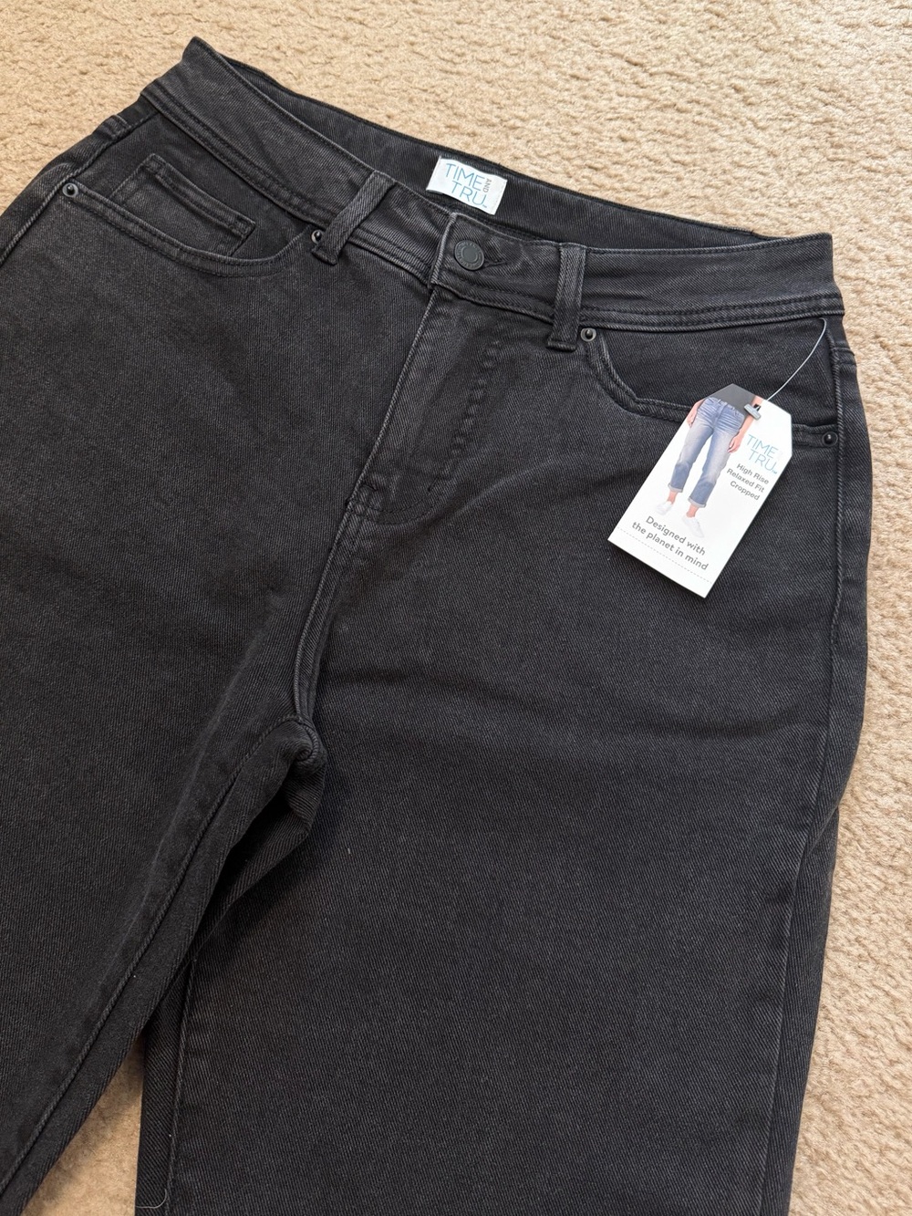 TIME AND TRU High Rise Relaxed Boyfriend Jeans in Black Wash NWT - Picture 6 of 8